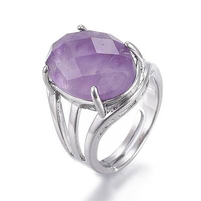 Adjustable Faceted Natural Amethyst Finger Rings