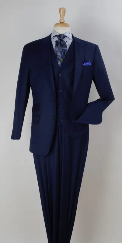 Apollo King Men's Stylish 100% Wool 3pc Fashion Suit Peak Lapel