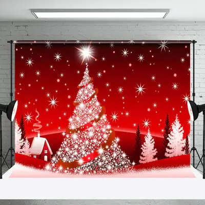 Aperturee Red White Snow Christmas Tree Xmas Party Backdrop