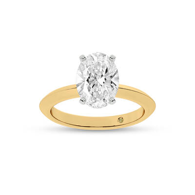 Prism Knife Edged Four Prong Oval Lab Grown Solitaire Diamond Ring | 10K Yellow Gold 2 CT. TW.