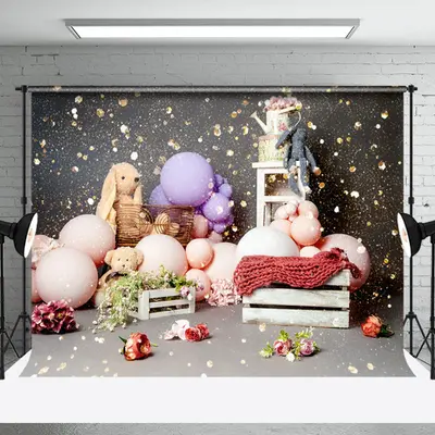 Black Doll Balloons Gold Sequins Cake Smash Backdrop - Aperturee