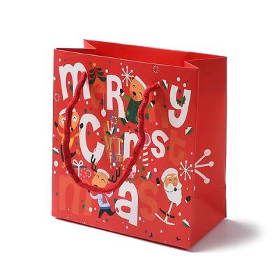 Christmas Santa Claus Print Paper Gift Bags with Nylon Cord Handle
