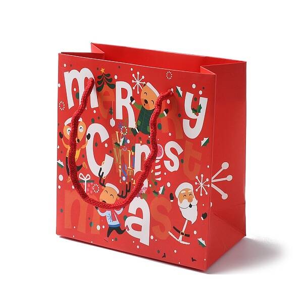 Christmas Santa Claus Print Paper Gift Bags with Nylon Cord Handle