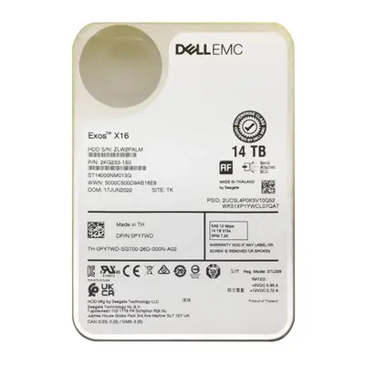 PY7WD Dell 14TB 7200RPM 12Gb/s SAS Hot Plug 3.5-inch Hard Drive