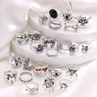 Alloy Skull Finger Rings Sets for Women