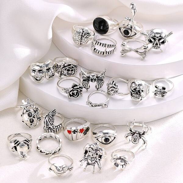 Alloy Skull Finger Rings Sets for Women