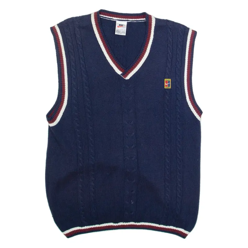 NIKE Mens Jumper Blue V-Neck Cable Knit Sleeveless M