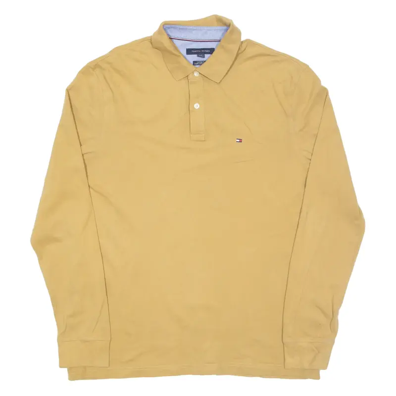 TOMMY HILFIGER Mens Polo Shirt Brown Long Sleeve L