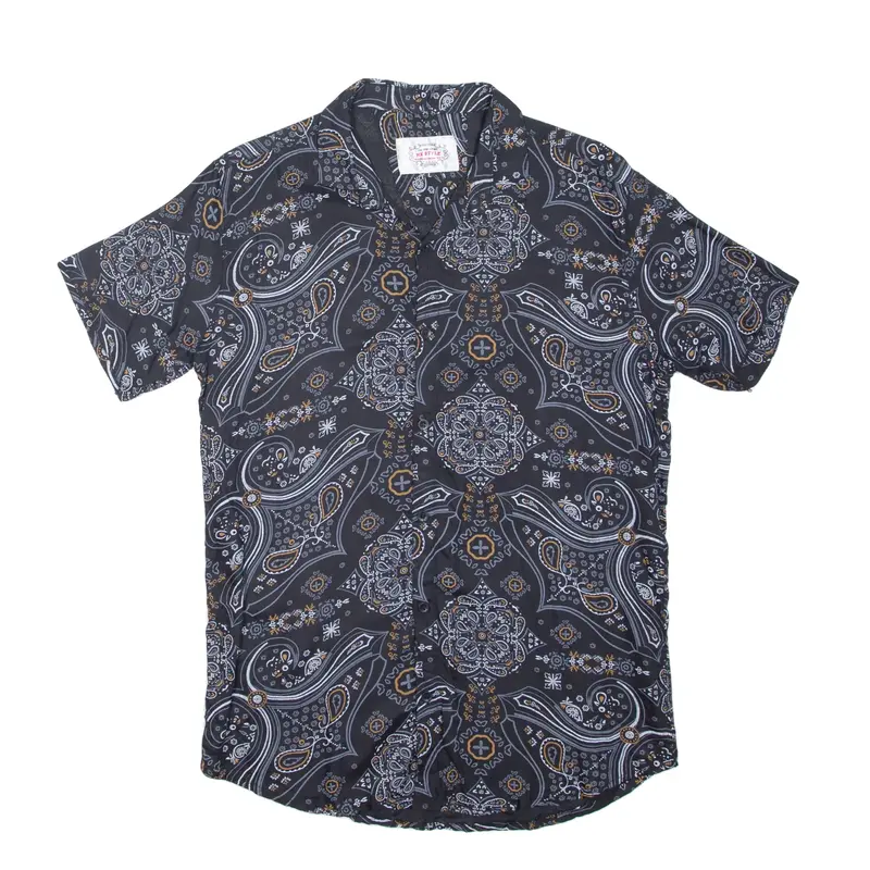 MK STYLE Womens Shirt Black Crazy Pattern L