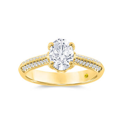 Uzma Knife Edge Hidden Halo Oval Lab Grown Diamond Engagement Ring | 14K Yellow Gold 1 3/4 CT. TW.