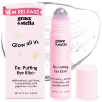 grace & stella under eye brightener roller retinol caffeine serum for puffiness dark circles fine lines hydrating smoothing v...