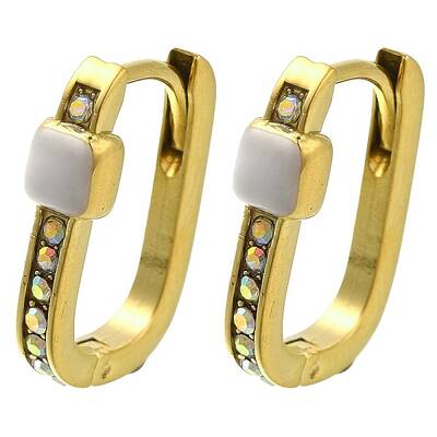 Ion Plating(IP) 304 Stainless Steel Enamel Rectangle Hoop Earrings