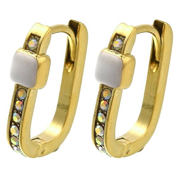 Ion Plating(IP) 304 Stainless Steel Enamel Rectangle Hoop Earrings