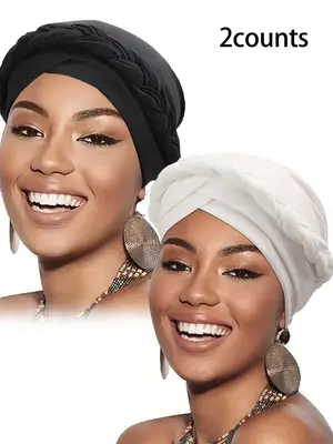 Women's Simple Style Plain Color Braided Design Turbans, 90s Vintage Hats for Women, Beach Essentials, Casual Trendy Hair Bon...