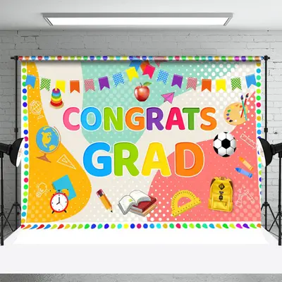 Colorful Various Stationery Backdrop For Graduation - Aperturee