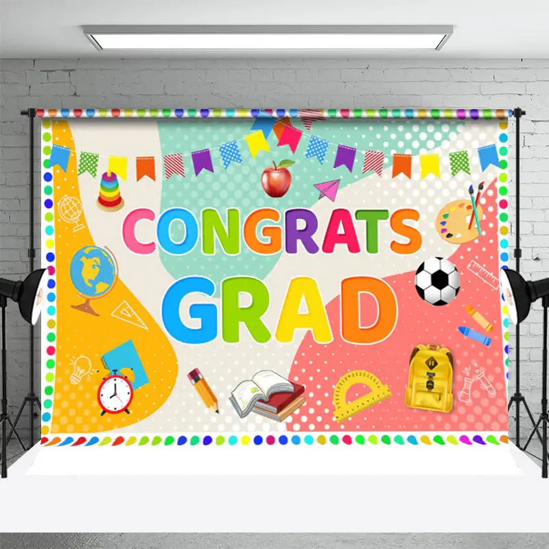 Colorful Various Stationery Backdrop For Graduation - Aperturee