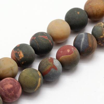 Natural Polychrome Jasper/Picasso Stone/Picasso Jasper Frosted Bead Strands