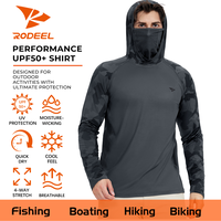 RODEEL UPF 50+ Sun UV Protection Hoodie Shirts, Men Raglan Long Sleeve Lightweight Quick Dry Breathable Cooling Rash Guard wi...