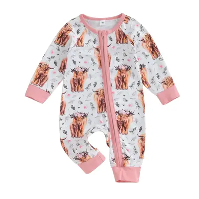 Newborn Baby Boy Girl Clothes Western Cow Print Long Sleeve Romper Jumpsuit Fall Winter Outfit