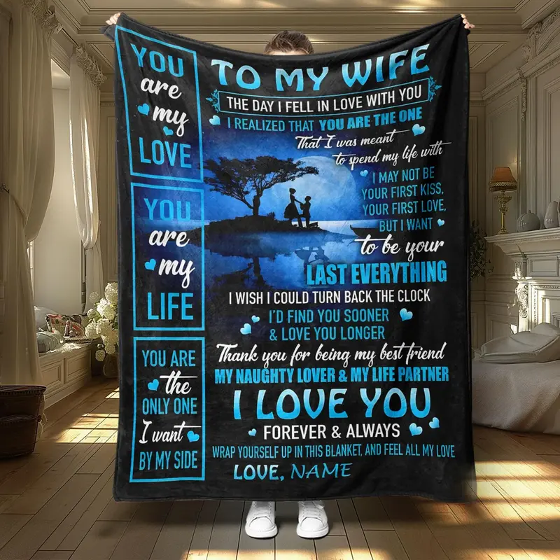To My Wife Letter Blanket, 1 Count Soft Throw Blanket, Air-conditioned Room Blanket, Warm Nap Blanket for Home Office Travel ...