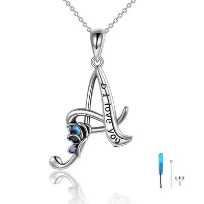 Sterling Silver Abalone Shellfish Butterfly Urn Necklace for Ashes with Engraved Word