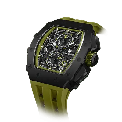 TSAR BOMBA Men's Affordable Luxury Quartz Watch | Olive Green | Tonneau Case | Seiko Quartz Movement | 5ATM Waterproof Silico...
