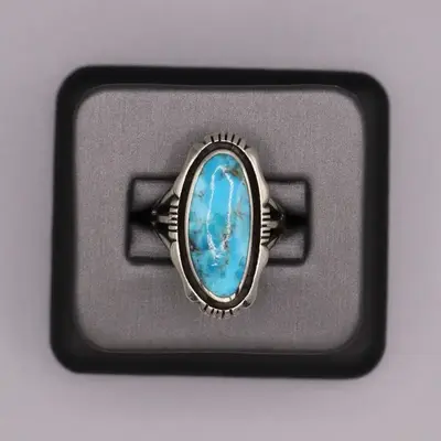 Sterling Silver Stone Ring - Long Oval Turquoise