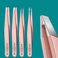 Stainless Steel Eyebrow Tweezers Set, 4 Counts/set Precision Slant Tip Angle Tip Pointed Tip Tweezers for Eyebrow Hair Facial...