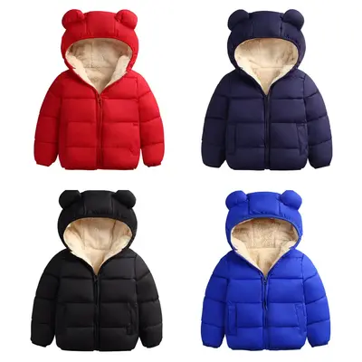 Winter Infant Kids Baby Girls Boys Hooded Snowwear with Bear Ears Toddler Outerwear Lining Coat Warm Jacket