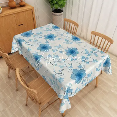 Aperturee Watercolor Blue Flower Rectangle Tablecloth, 52 x 70 inch, 30.82 USD, rectangle tablecloths, ZJY05019-A
