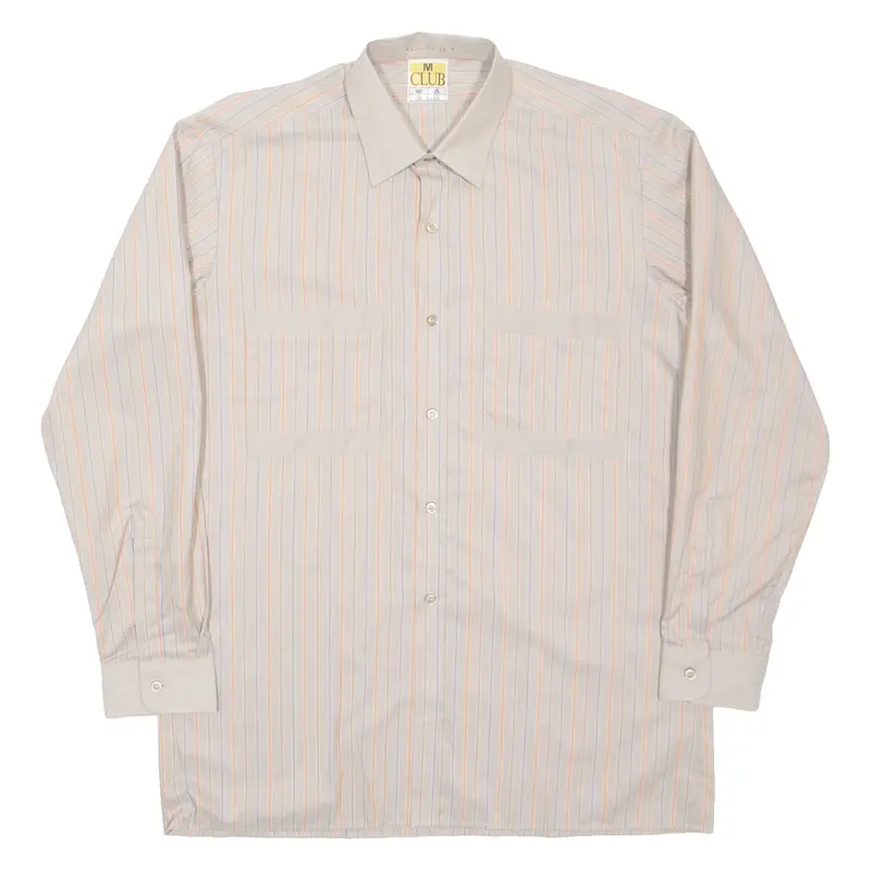 M CLUB Mens Shirt Beige Striped Long Sleeve M