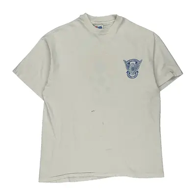 Single Stitch Hanes Graphic T-Shirt - Large White Cotton