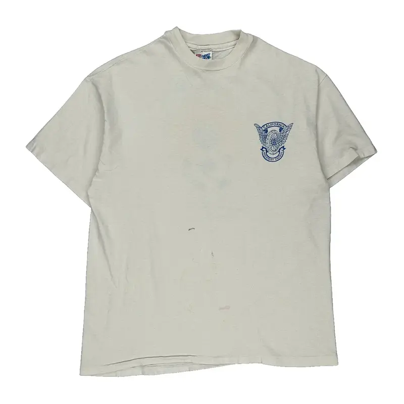 Single Stitch Hanes Graphic T-Shirt - Large White Cotton