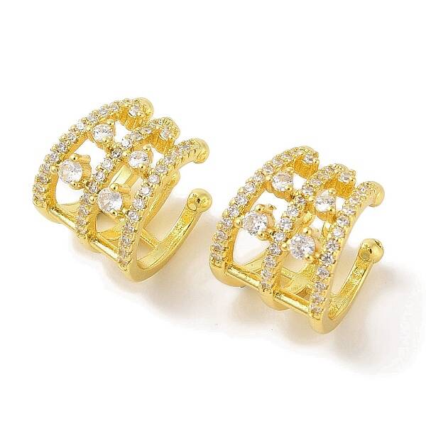 Brass Micro Pave Clear Cubic Zirconia Cuff Earrings for Women