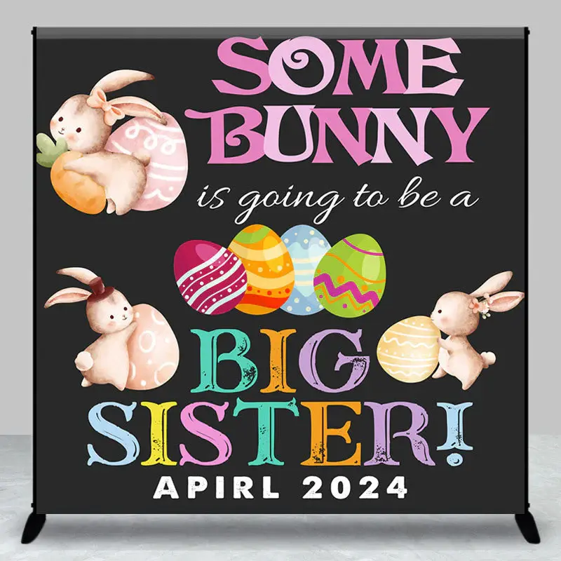 Big Sister Bunny Egg Custom Easter Birthday Backdrop - Aperturee