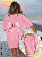 Women's Bow Print Round Neck Tee, Casual Short Sleeve Crew Neck T-Shirt for Summer, Fashion Women's Top for Daily Wear