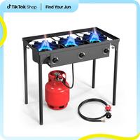 DealsforYouDays-Propane 3 Burner Camp Stove Outdoor High Pressure Propane 2 Burner Adjustable PSI Regulator and Steel Braided...