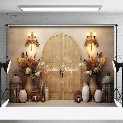 Wood Door Vase Warm Newborn Boho Photo Backdrop - Aperturee