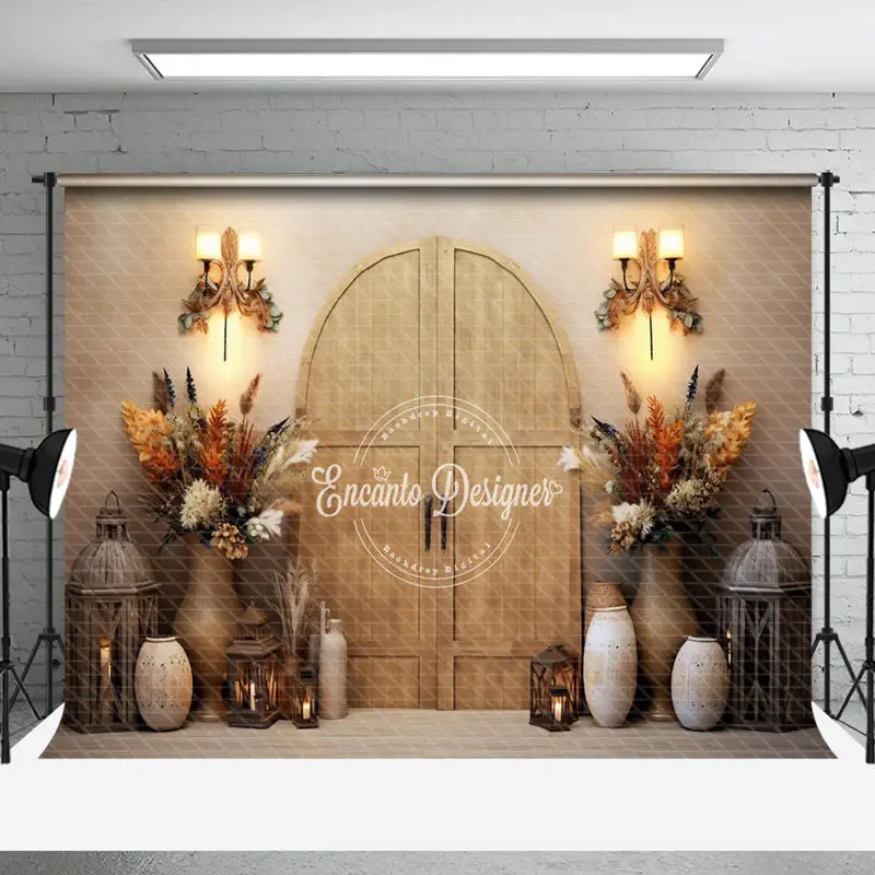 Wood Door Vase Warm Newborn Boho Photo Backdrop - Aperturee