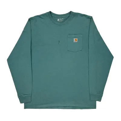 Loose Fit Carhartt Long Sleeve T-Shirt - Large Teal Cotton Blend