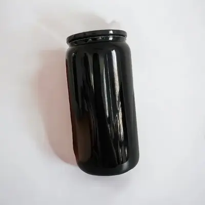 16oz Black Glass Cup Drinkware Lid Straw Tumblers