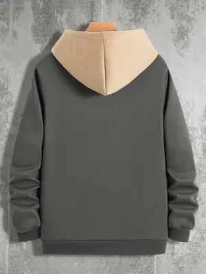 Unisex Men's Colorblock Letter Print Drawstring Essentials Hoodie, Casual Pocket Design Long Sleeve Top for Fall & Winter, M...