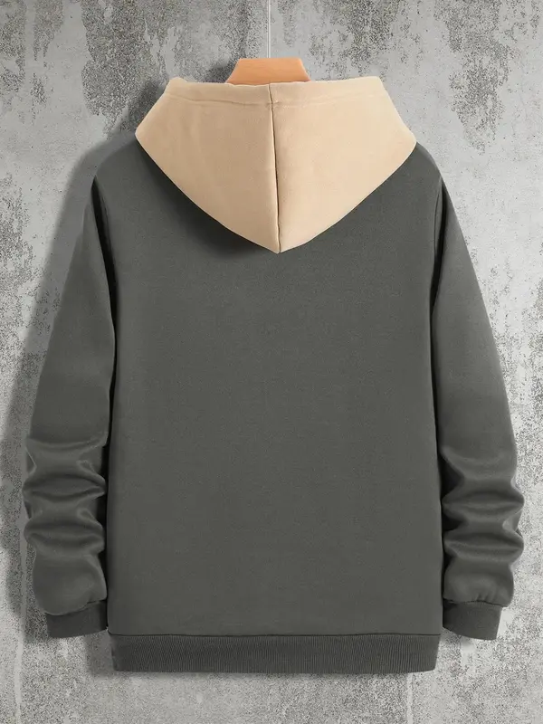 Unisex Men's Colorblock Letter Print Drawstring Essentials Hoodie, Casual Pocket Design Long Sleeve Top for Fall & Winter, M...