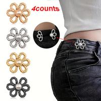 Flower Design Waistband Buckle, 4 Counts/set Adjustable Waistband Button, Detachable Decorative Waist Fastener for Jeans, Pan...