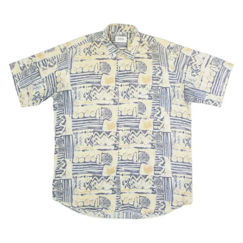 MANHATTAN CLUB Mens Shirt Yellow 90s Crazy Pattern L