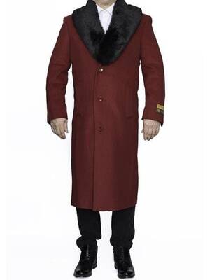 Moscow: MENS RED REMOVABLE FUR COLLAR FULL LENGTH TOP COAT / OVERCOAT