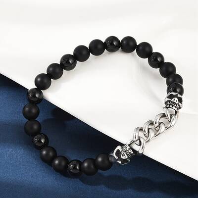 Punk Style Skull 304 Stainless Steel Glass Beads Bracelets for Women Men