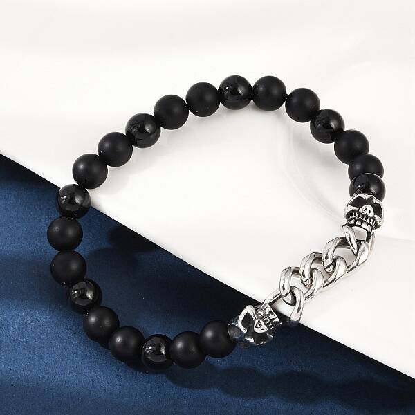 Punk Style Skull 304 Stainless Steel Glass Beads Bracelets for Women Men