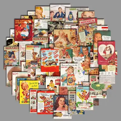 50pcs/Pack Vintage Poster Pattern Decorative Sticker, Waterproof Sticker For DIY Scrapbook Water Bottle Decoration