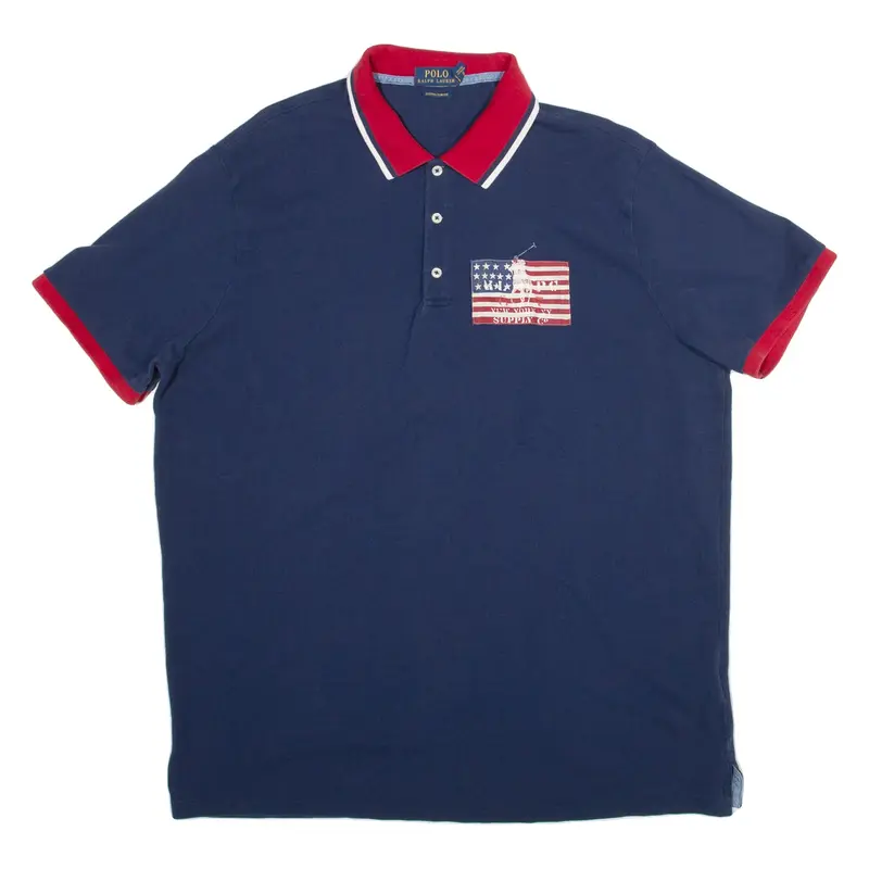 POLO RALPH LAUREN Custom Slim Fit Mens Polo Shirt Blue Long Sleeve 2XL